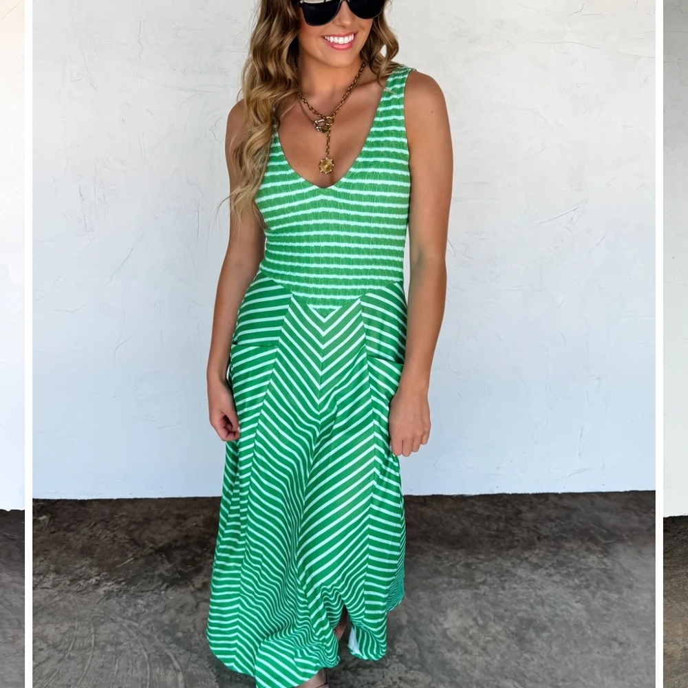 Elegant Green Striped Maxi Dress